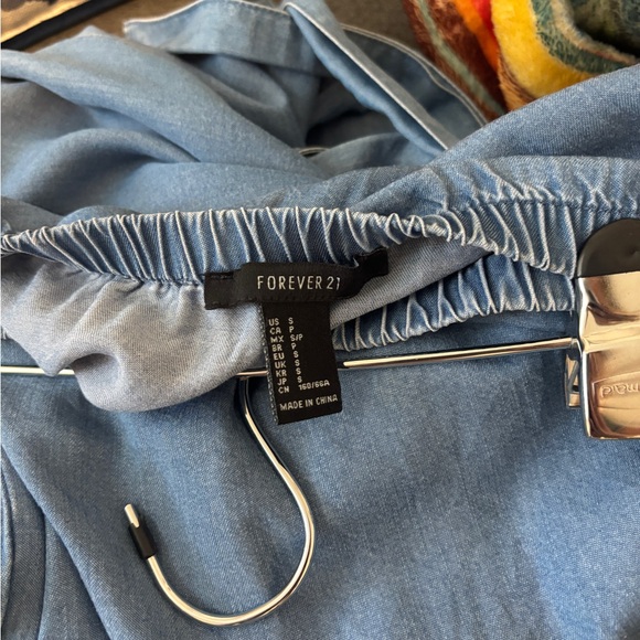 F21 Wide Leg Chambray Strapless Jumpsuit - Picture 5 of 5